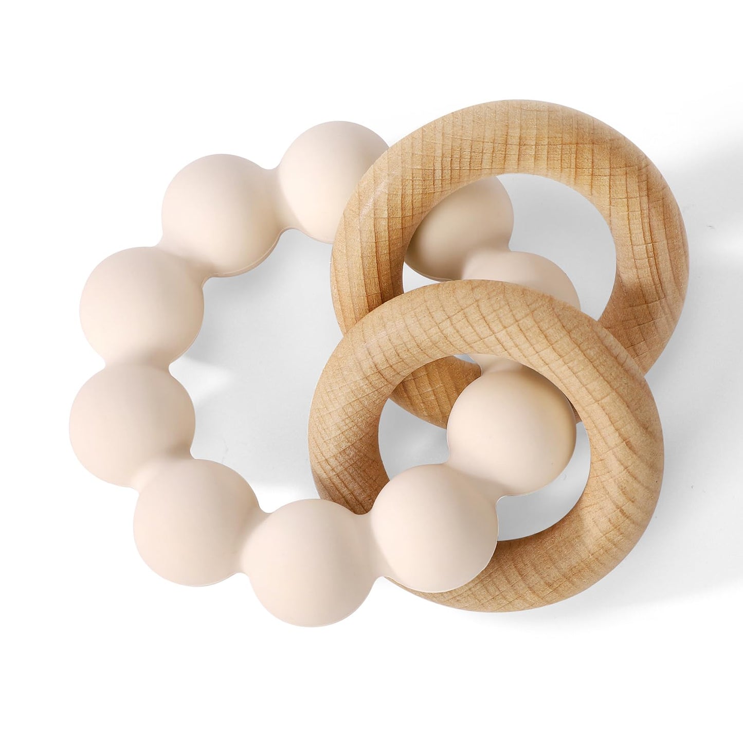 Socub Baby Teething Toys for 0-6 6-12 Months- BPA-Free Food-Grade Silicone & Natural Beech Wood Teether Ring for Newborn Infants