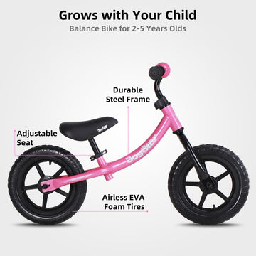 Joystar 12 Inch Balance Bike For 18Months, 2, 3, 4, And 5 Years Old Boys And Girls, Lightweight Push Bike With Adjustable Handle