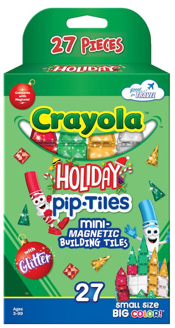 Createon Crayola Holiday Glitter Mini Pip Magnetic Tiles, Magnetic Kids’ Building Toys, Stem Learning Travel Toys For Boys And Girls, 27-Piece Set