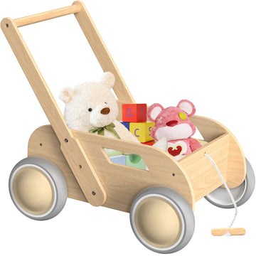 Wooden Baby Walker, Push And Pull Learning Walking Toys For Babies Infants To Toddler, Walker With Wheels For Boys Girls, Gift F