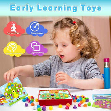 AluAbi Button Art Toys for Toddlers, Small, Color Matching Puzzle, Fine Motor Skills Game, Preschool Learning, Bird Color, Model: AluAbi-Button-Art