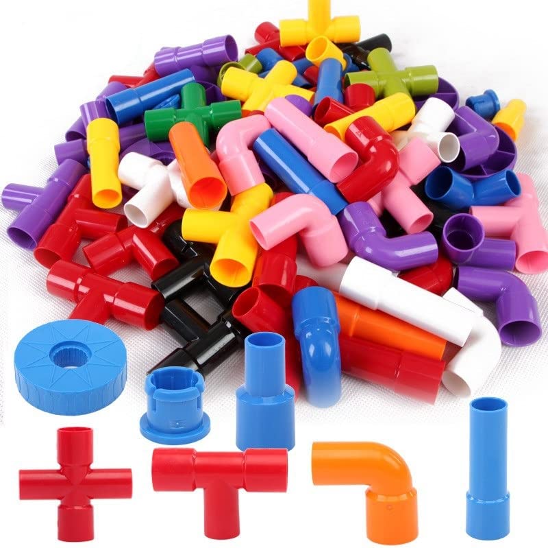 Aexoniz Toys Pipe Puzzle For Kids-75Pcs Non-Toxic Plastic Water Pipe Shaped Creative Tube Locks Construction Set Toy With Wheels