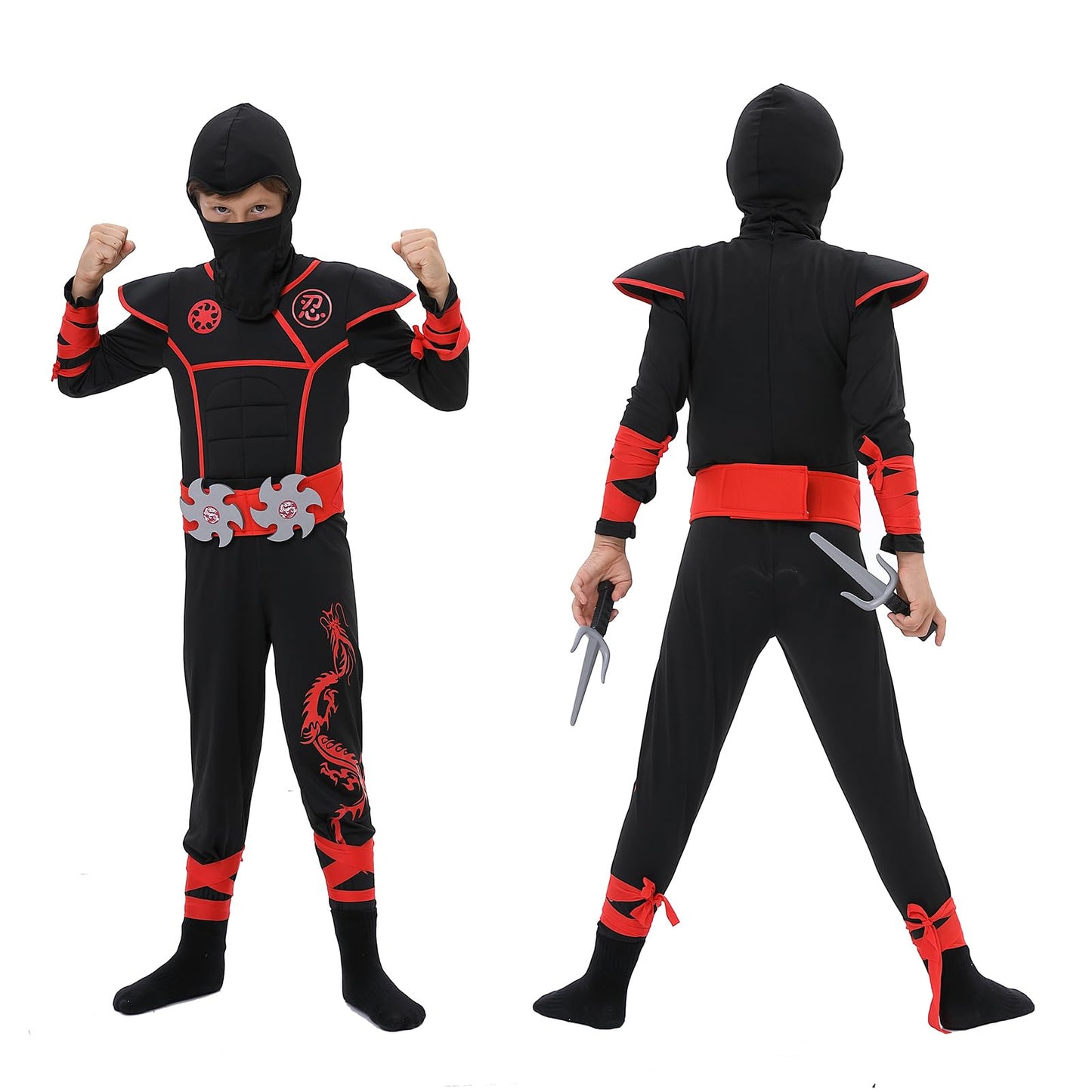 Twister.Ck Ninja Costume For Boys, Deluxe Ninja Costume With Ninja Foam Accessories For Kids Dress Up Party (M)