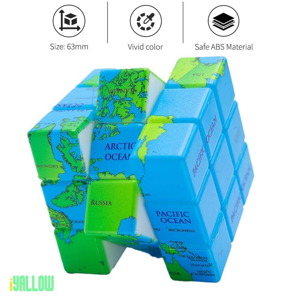 Magic Cube Puzzles Toys Classics Cube for Kids & Adults (World Map 3x3)