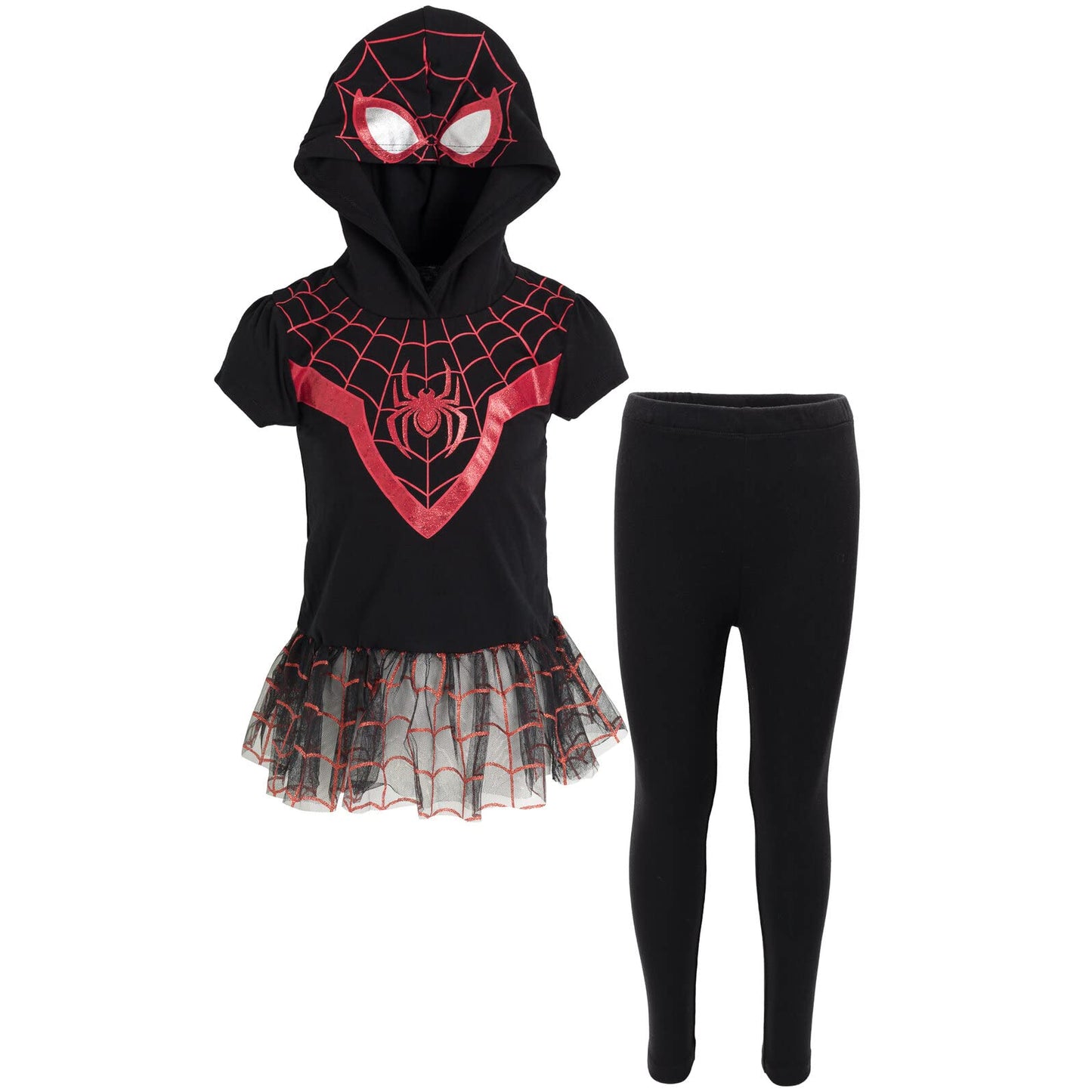 Marvel Spider-Man Miles Morales Little Girls Cosplay Graphic T-Shirt Dress And Leggings Outfit Set Black 7-8