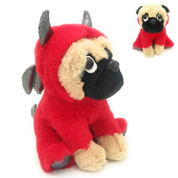 JoyAmigo Adorable Pug Stuffed Animal Dressed in a Devil Costume Plush Soft Puppy Dog with Demon Outfit for Kids or Pug Lovers Great Party Nursery Decors