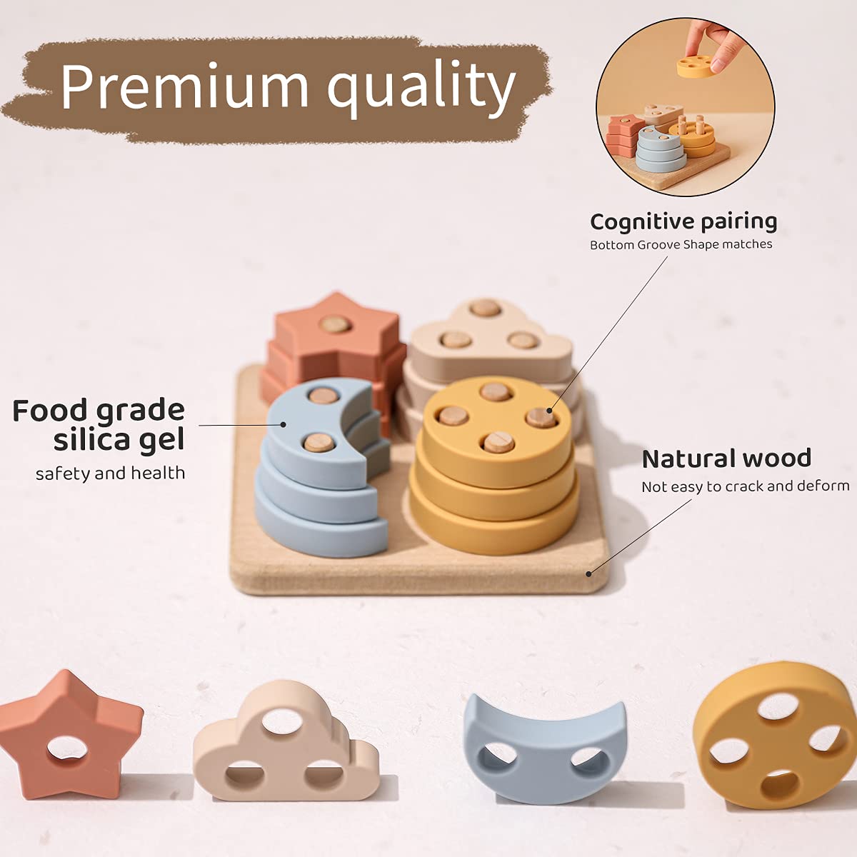 Youuys Stacking Montessori Toys For Toddler 1 2 3 Year Old, Shape Sorter Silicone Sorting And Stacking Toys - Preschool Fine Motor Skill Toy Sorter Puzzles Boys Girls Gifts 18+ Months Old (Square)
