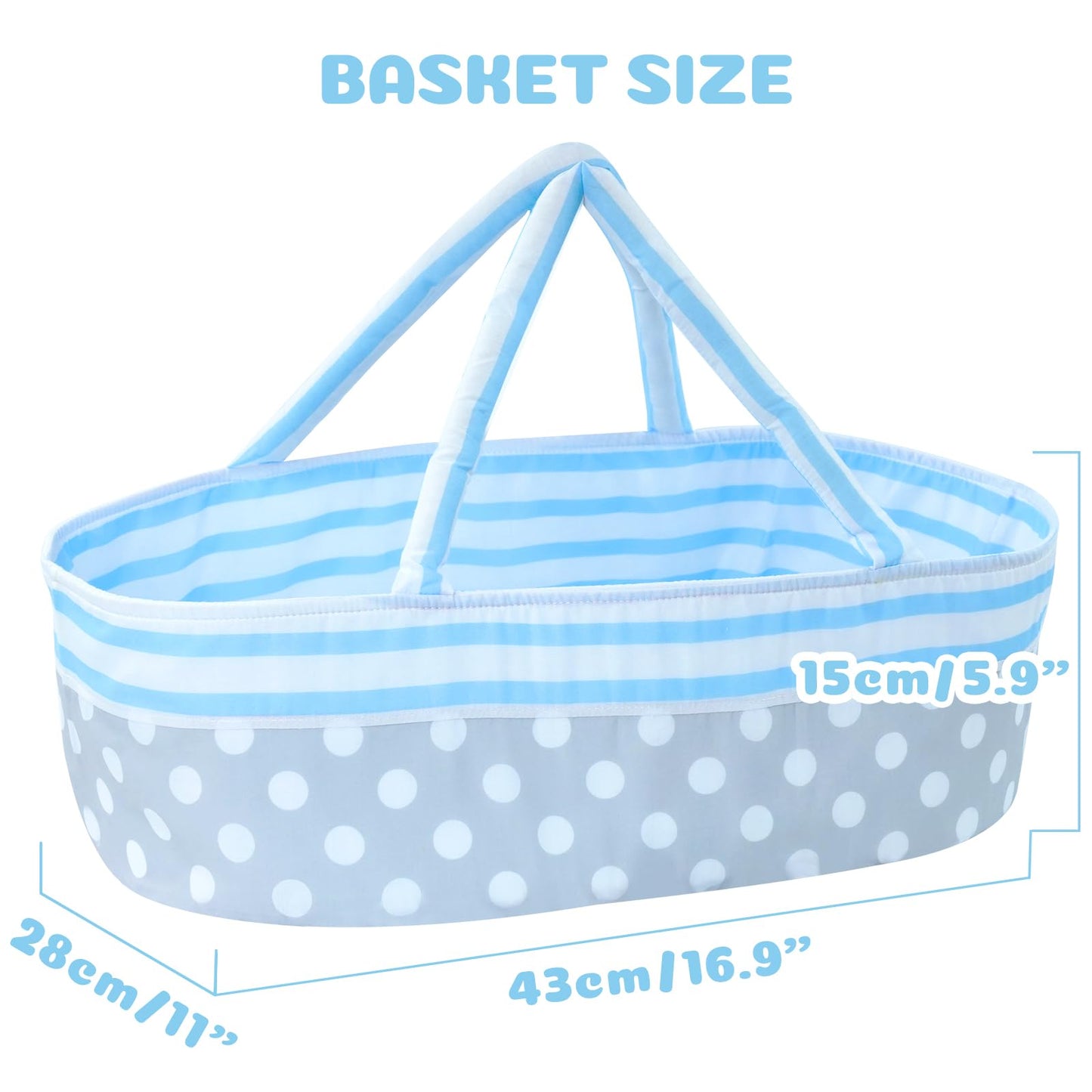Babeside Reborn Baby Dolls Bassinet Foldable Baby Doll Crib Bed Soft Doll Carrier Doll Accessories With Handle For 17-22 Inch Baby Dolls Girls Boys (Blue)