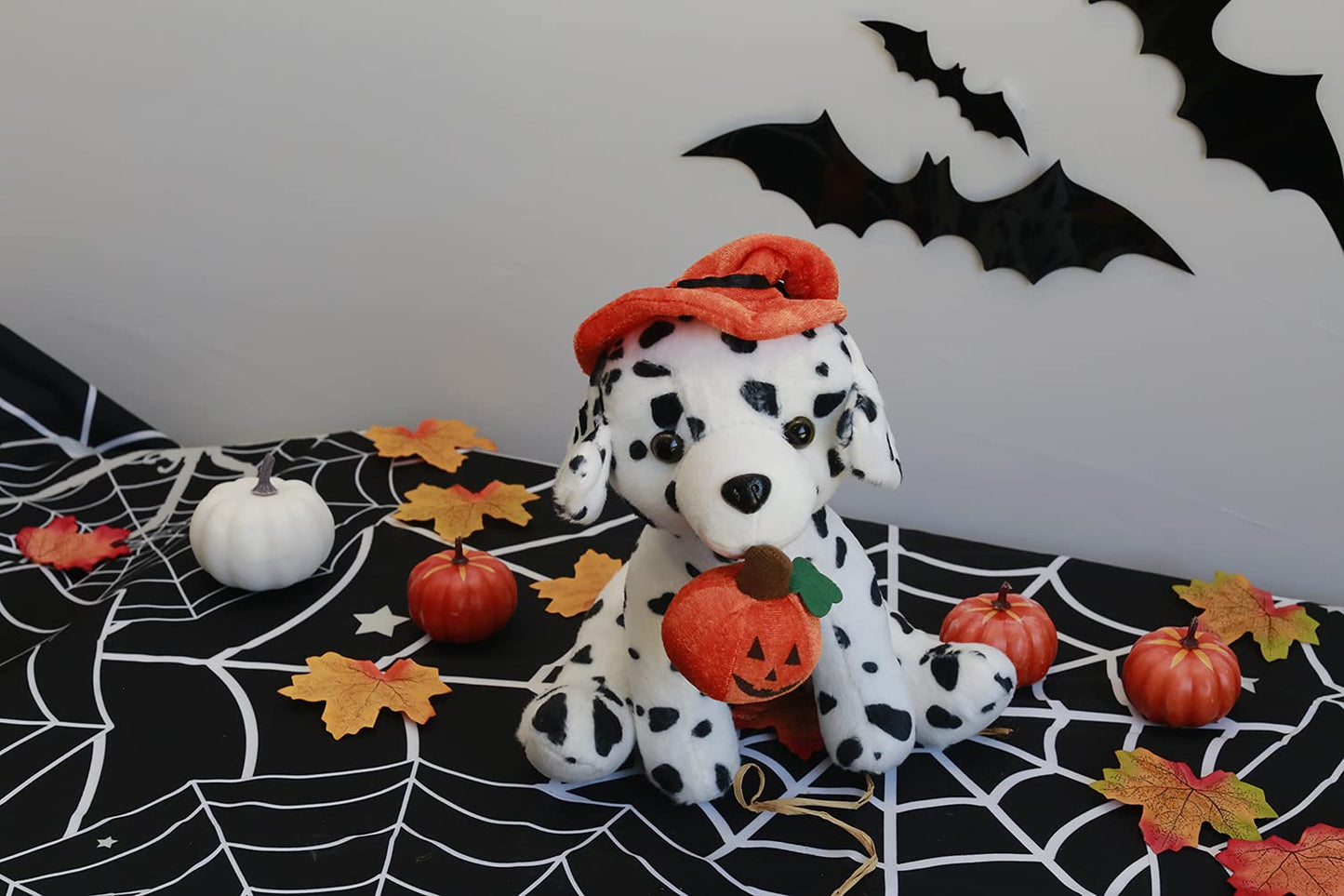 Plushland Halloween Pawpals 8 Inches Puppy Dog Plush Stuffed Toy Comes With Hat And Halloween Jack O Lantern - Pumpkin For Kids On This Holiday (Dalmatian)