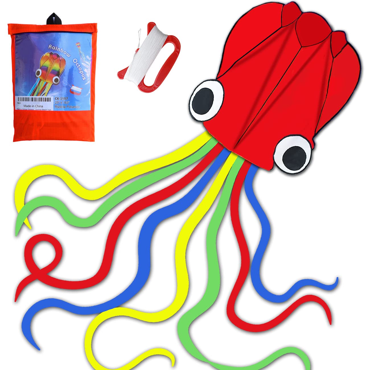 Honbo Soft Octopus Kite, Beginner Kids Kites Kites For Toddlers 3-5 Great Beach Kite, Summer Fun(Red)