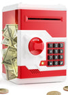 Piggy Bank For Girls Boys Large Electronic Money Coin Banks With Password Protection, Automatic Paper Money Scroll Saving Box, Great Gift For Kids (Red-White)