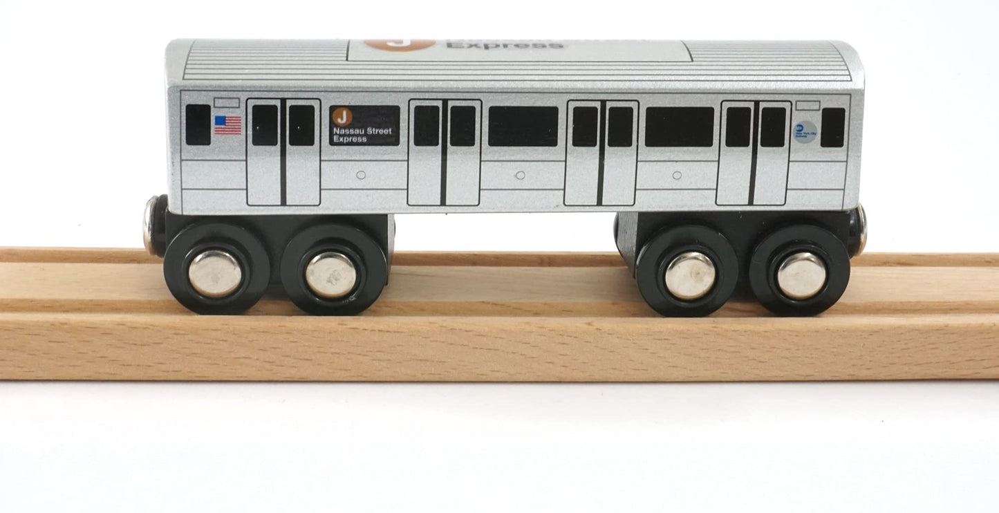 Munipals New York City Subway Wooden Railway (B Division) J Train/Nassau Street Express–Child Safe And Tested Wood Toy Train