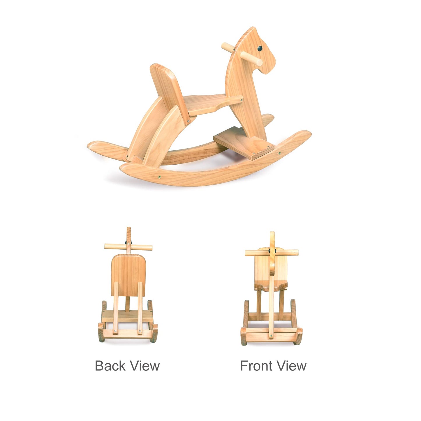 KRAND Wooden Rocking Horse for Toddlers - Classic Blue Ride-On Toy with Pedal and Safe Backrest, 31.5x9.8x20.5 inches