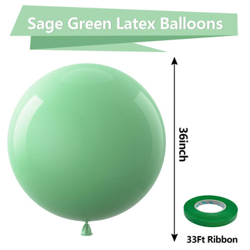 Bezente Sage Green Giant Balloons 36 Inch - 8 Pack Jumbo Olive Green Balloons Large Round Dusty Green Latex Balloons For Birthda