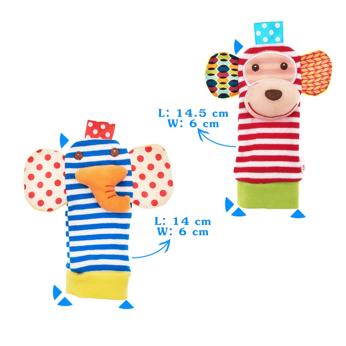 Baby Rattle,Urutoreo Baby Wrist Rattle And Foot Rattles Finder Socks Set, Developmental Soft Animal Rattles Monkey And Elephant