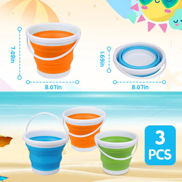 Silicone Beach Foldable Buckets Toys Halloween Bucket, 3L Jumbo Sand Pails Bucket Set with Mesh Bag, Swimming Pool Toys for Kids