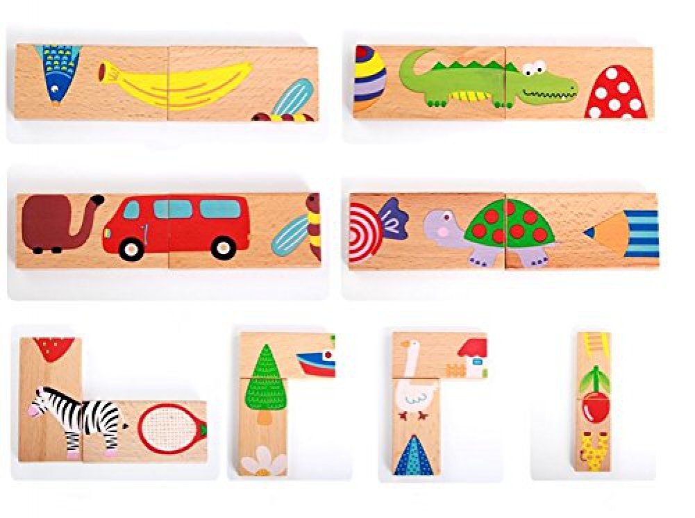 Gracesdawn 28 Pcs Of Educational Wooden Toy Domino Animal Puzzles Kids Game Gift