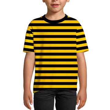 Deerose Kids Black Yellow Striped Shirt - Halloween Bee Costume, Summer Short Sleeve Tee, Size 5-6 Years