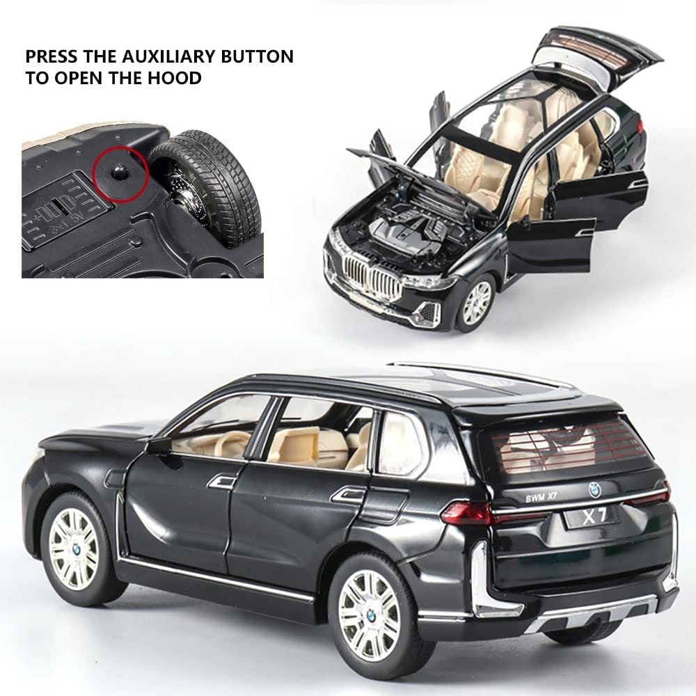 Adlon Car 4 Wheel Drive Metal Car Pull Back with Open Doors, Engine Cover, Front and Rear Light & Music Great Gift for Boys and