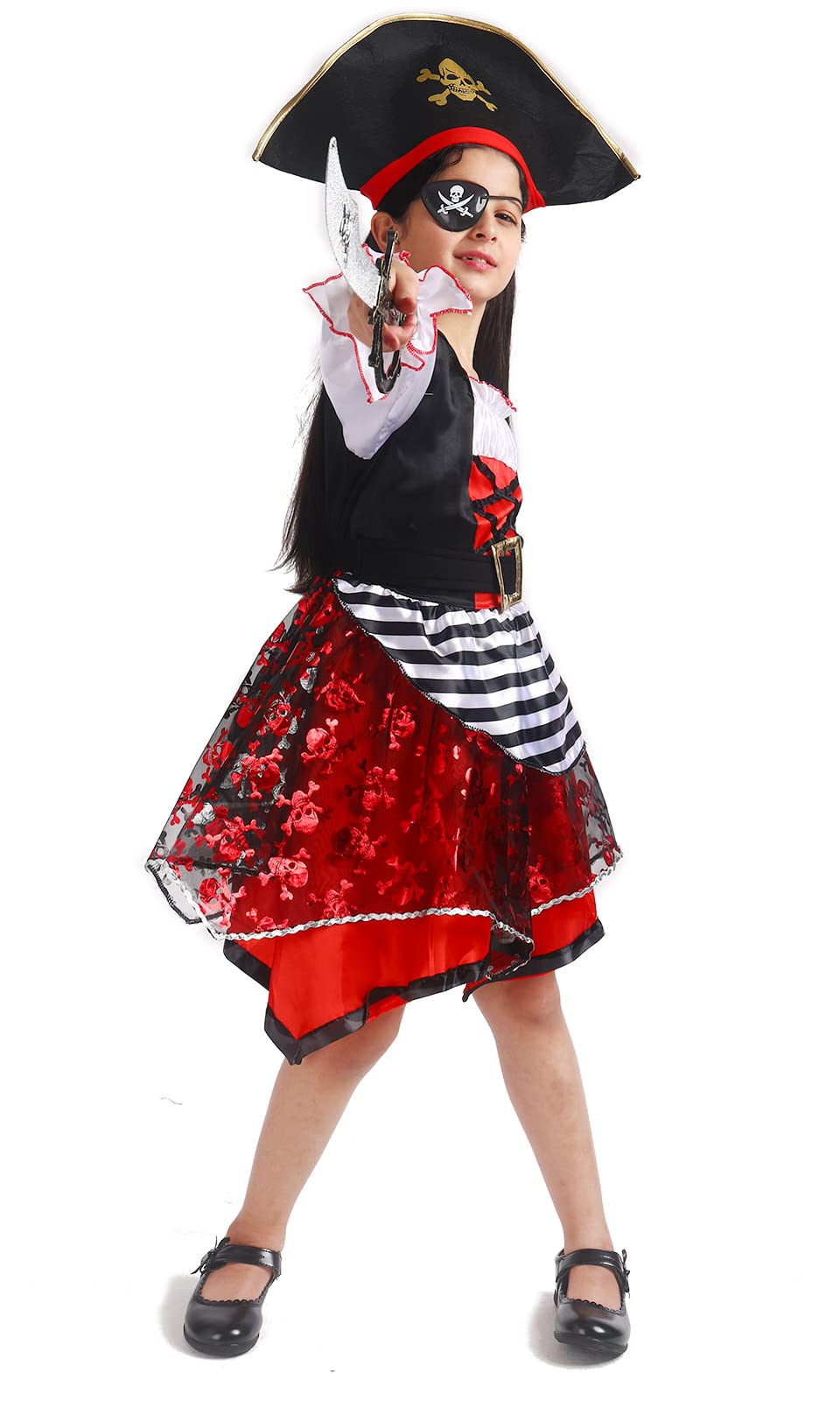 Frekuyrt Girl Pirate Costume Buccaneer Princess Costume Halloween Party Dress Up (7-9 Years)
