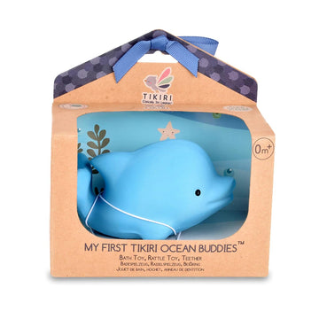 Tikiri Toys Ocean Buddies Dolphin Natural Rubber Rattle (Blue)