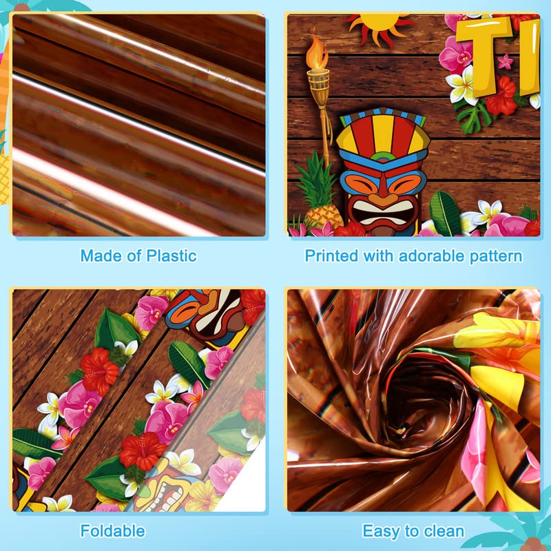 Frienda Tiki Tablecloth Tiki Decorations Luau Table Cover Hawaiian Party Plastic Table Cloth Disposable Tiki Totem Decor For Hawaii Beach Tropical Decoration Supplies Aloha (Retro Style, 3 Pieces)