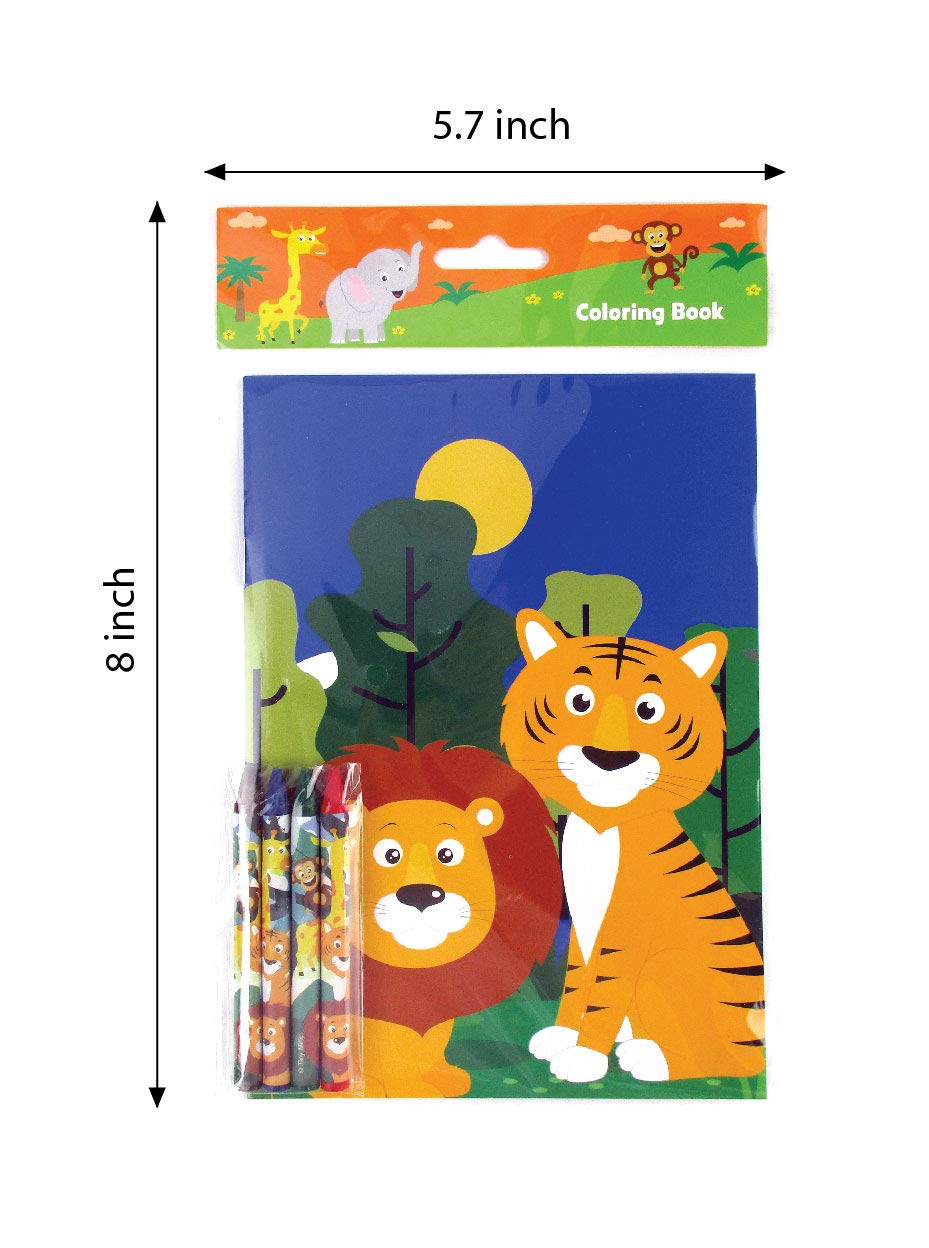 TINYMILLS Safari Zoo Animals Coloring Book for Kids with 12 Coloring Books and 48 Crayons Fun Jungle Book Animals Birthday Party
