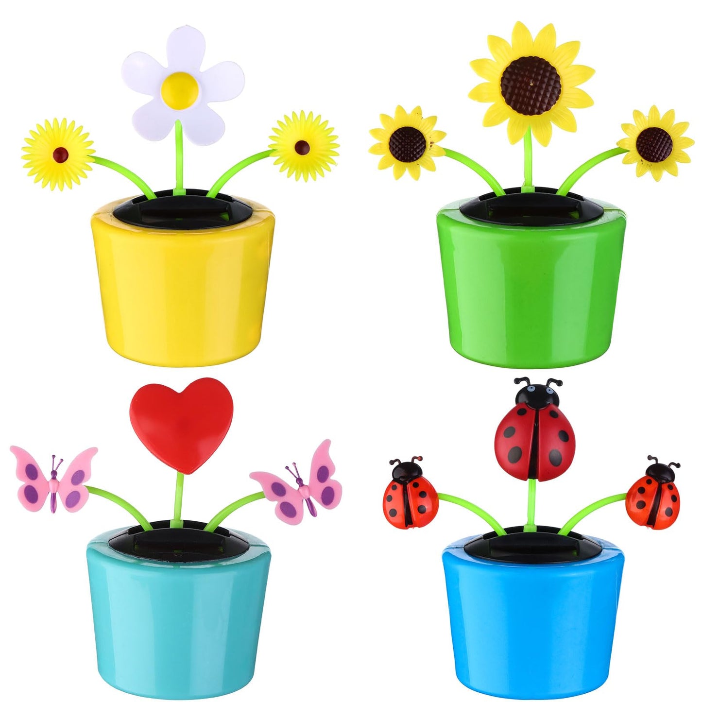 4 Solar Dancing Bee Toy Solar Powered Dancing Sun Flower In Colorful Pots Swinging Daisy Flip Flap Animated Bobblehead Dancer Window Rose Sun Catcher Car Dashboard Decor Portable Suncatchers
