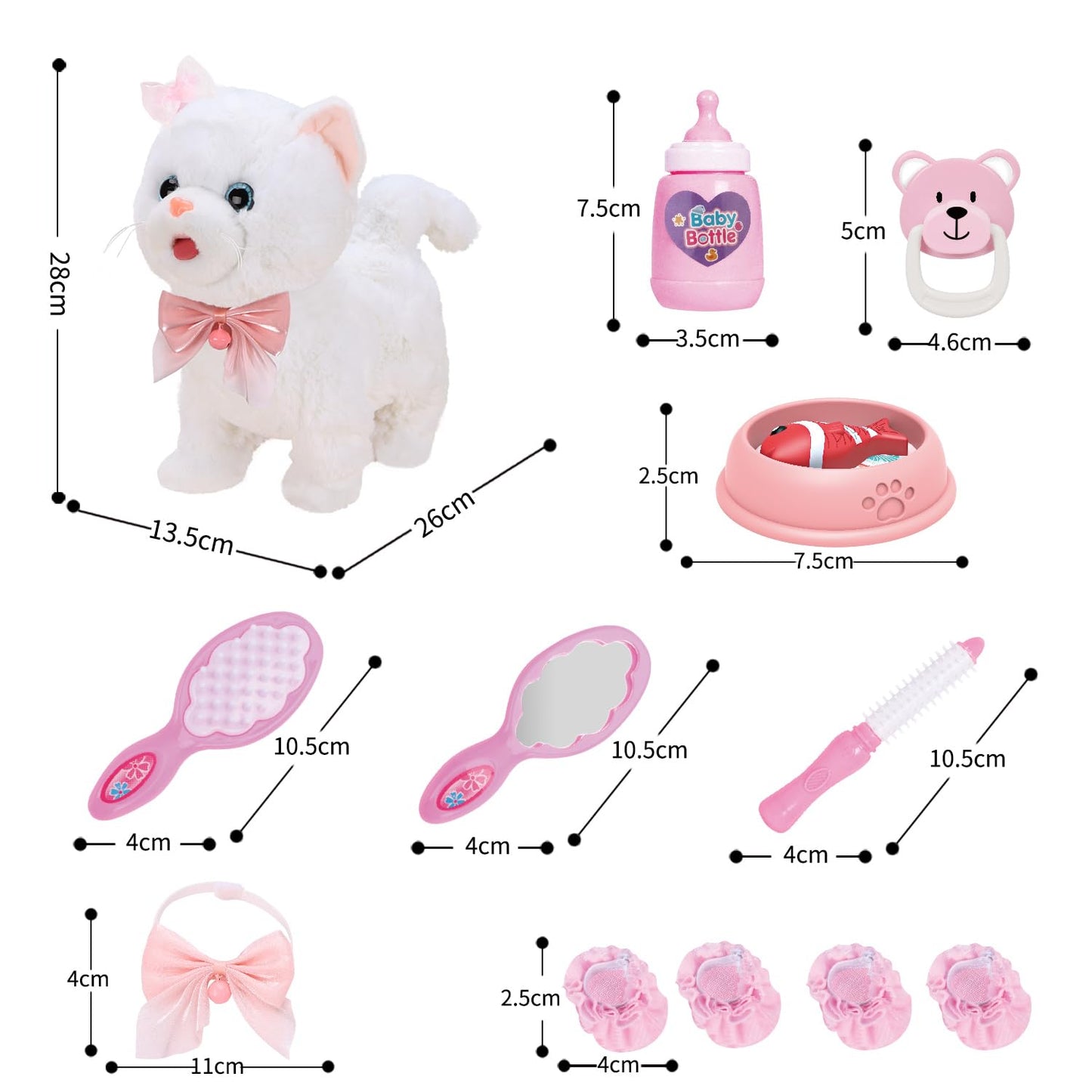 ZGZBLOCK Plush Toy Cat for Kids with Remote Control Leash Interactive Electronic Pets Toys Cat Walking Tongue Out Catcall & Wagging Tail Includes Toys Cat Accessories (White Cat)