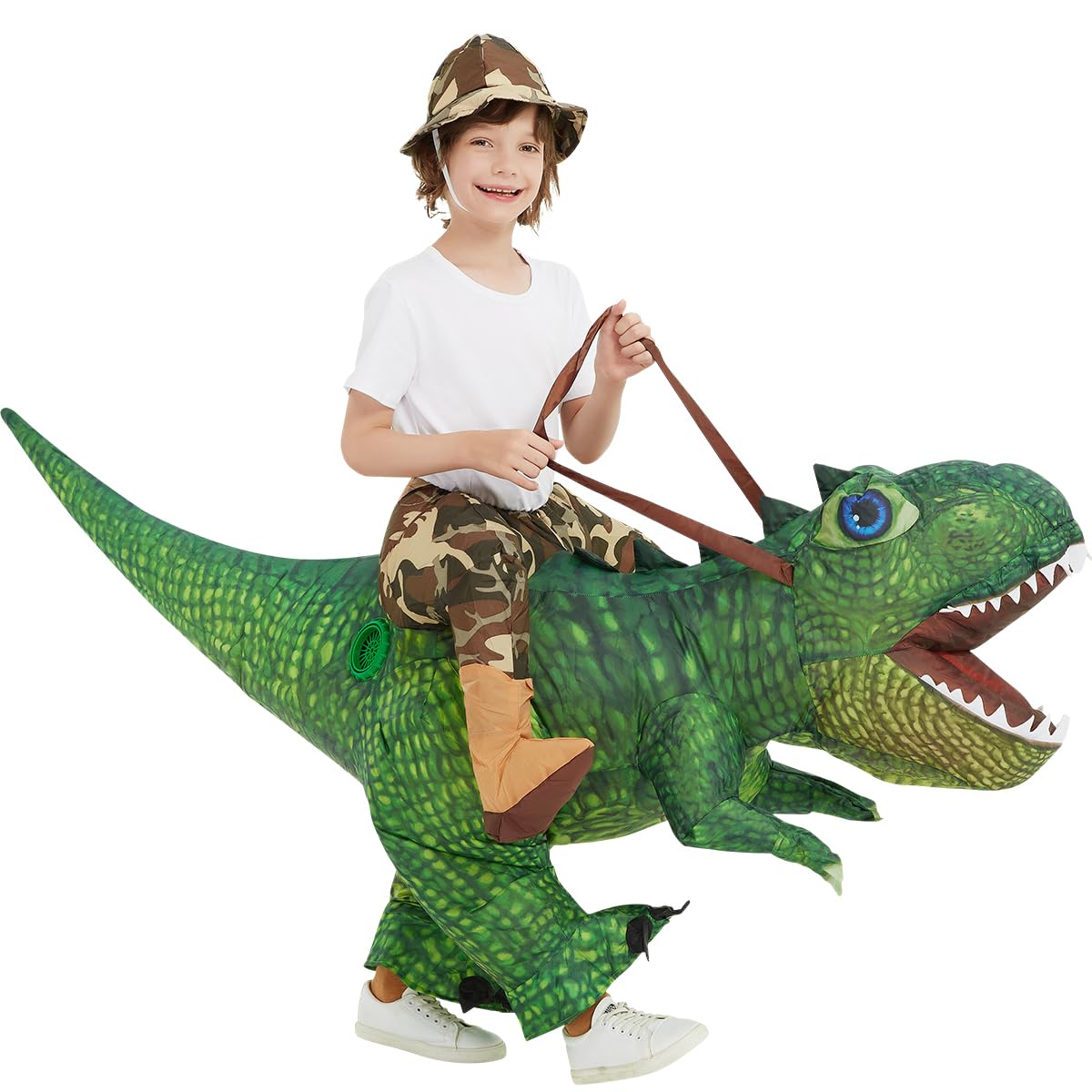 GOOSH Inflatable Dinosaur Costume Kids 48IN Halloween Blow up Costumes for Boys Girls Riding Diplodocus Air Costume for Party