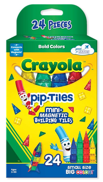 Createon Crayola Mini Magnetic Pip-Tiles, Bold Colors - Building Set For Kids, Magnetic Building Toys For Kids, Stem Travel Toys For Boys And Girls Ages 3+, 24-Piece Set (Bold)