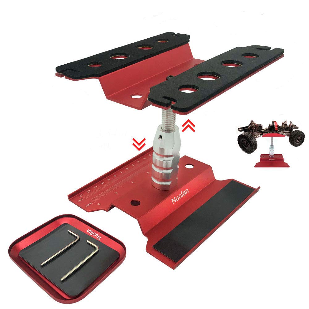 RC Car Work Stand Aluminum Repair Workstation 360 Degree Rotation Lift Lower w/Screw Tray for 1/10 1/12 1/16 Scale Traxxas TRX4