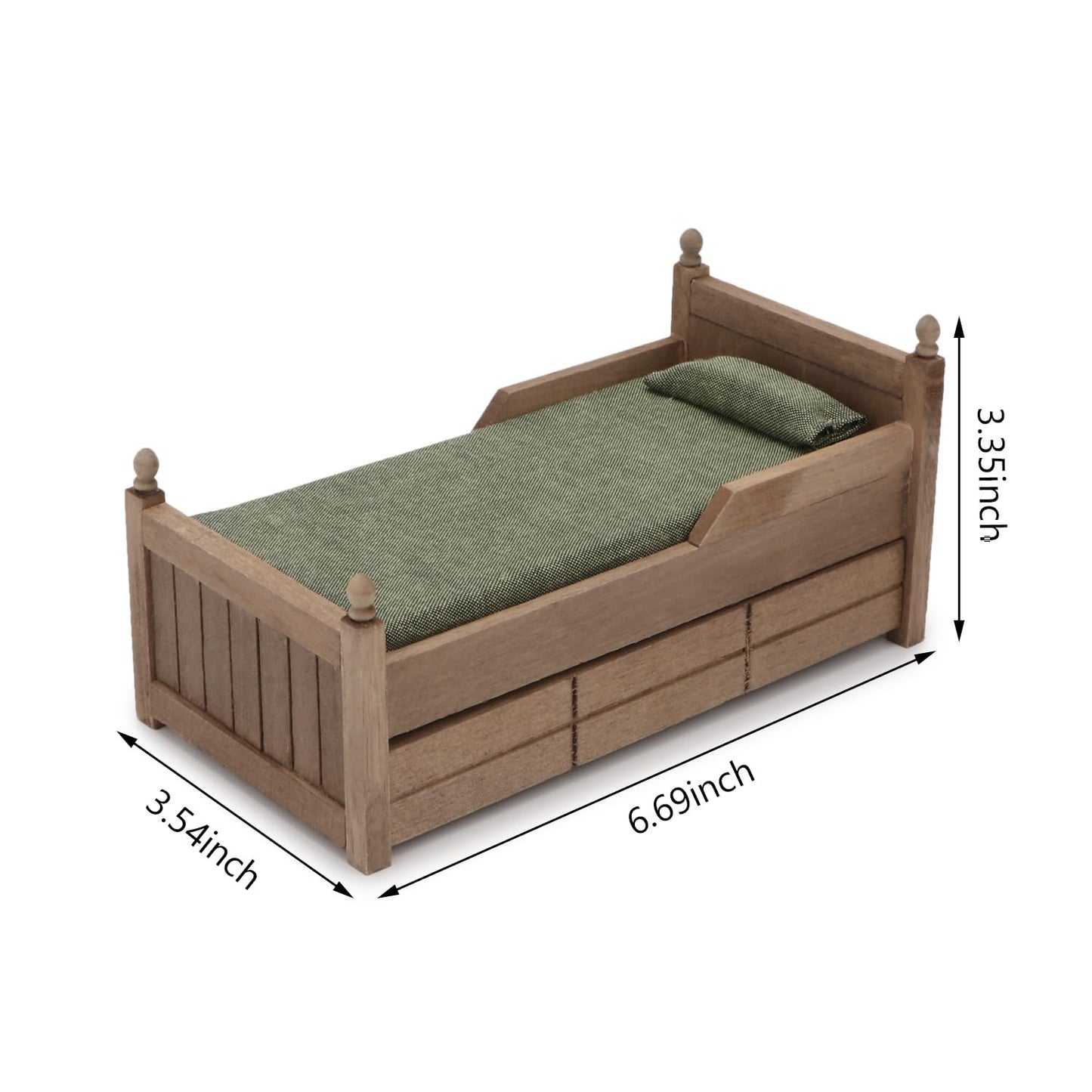 Dollhouse Miniature Bed With Drawer 1:12 Wooden Furniture European Bedroom Bedding Furniture Accessories With Pillow & Mattresse