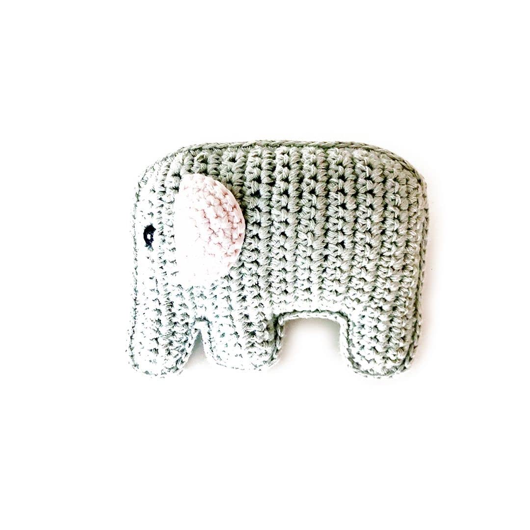 Pebble 200-153 Organic Elephant Rattle, Fair Trade, Machine Washable, 4-Inch Length, Teal