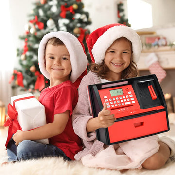 Talking Atm Savings Bank, Digital Piggy Bank, Atm Money Coins Machine For Kids Birthday Gift (Red/Black)