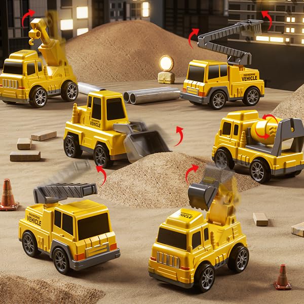 JUKUDAHU 7-in-1 Construction Truck Toys Sets for 3 4 5 6 Years Old Boys - Engineering Toys for Kids, Carrier Truck Toys for Boys