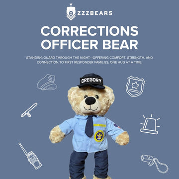 ZZZ Bears Personalized Teddy Bear - Thoughtful Gift for Corrections Officers, Spouses & Kids - Brown & Gray Plush Toy