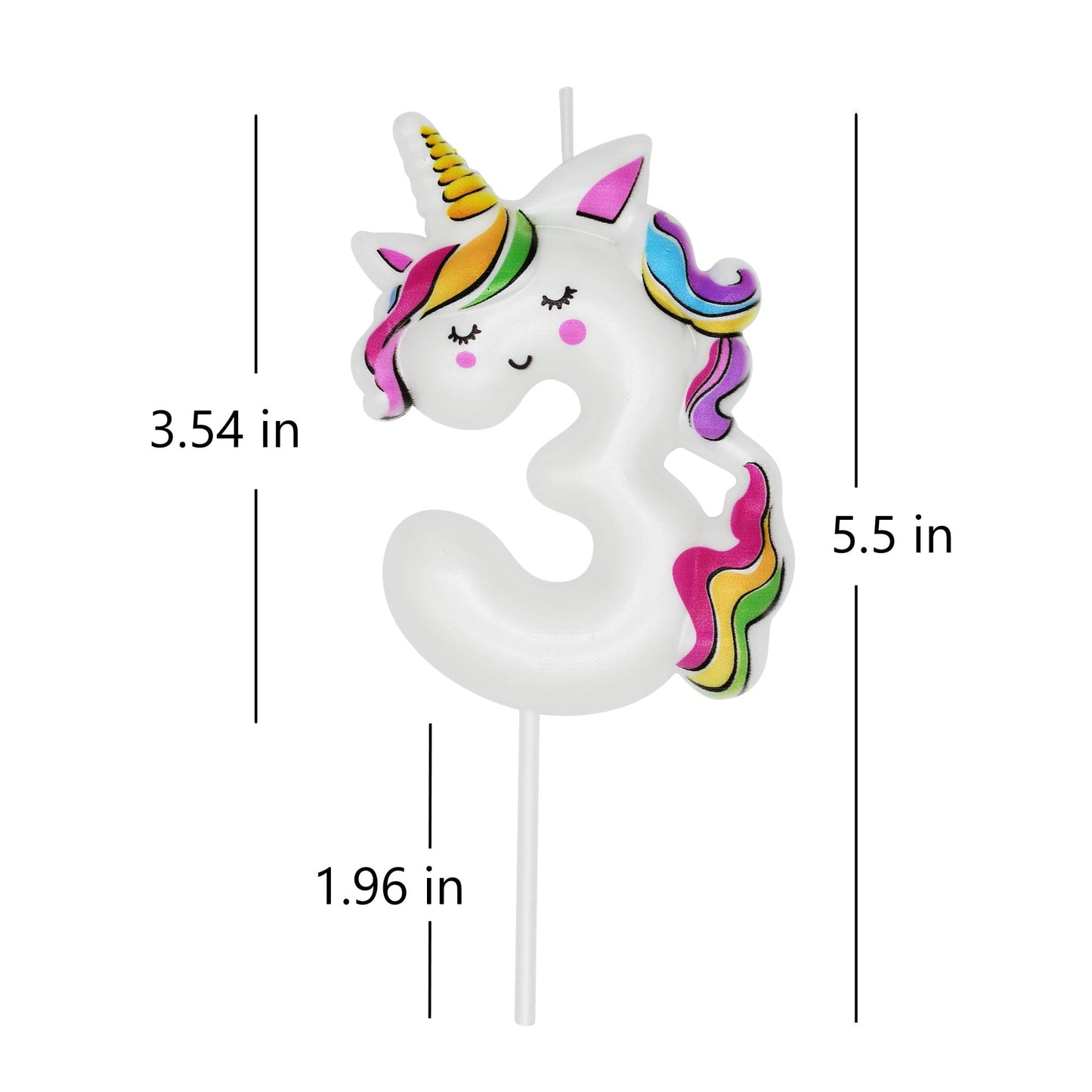 DERVENTA Birthday Candle Number White Unicorn Themed Party Decorations Beautiful Cake Topper 1 Piece (Unicorn Number 3)