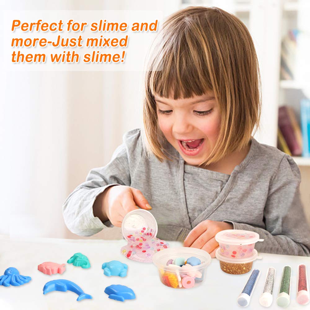 Slime Supplies Kit, 162 Pack Add Ins Slime Kit For Kids Girls Slime Making, Including Foam Balls, Glitter, Fishbowl Beads, Charms, Clear Containers By Winlip