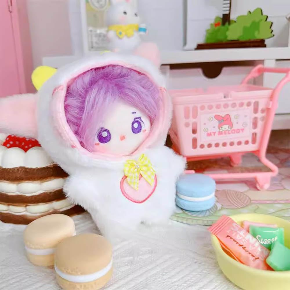 Niannyyhouse 10Cm Plush Doll Clothes Loose Onesies Penguin Rabbit Bear Fox Pig Bodysuit Doll Dress Up (White)