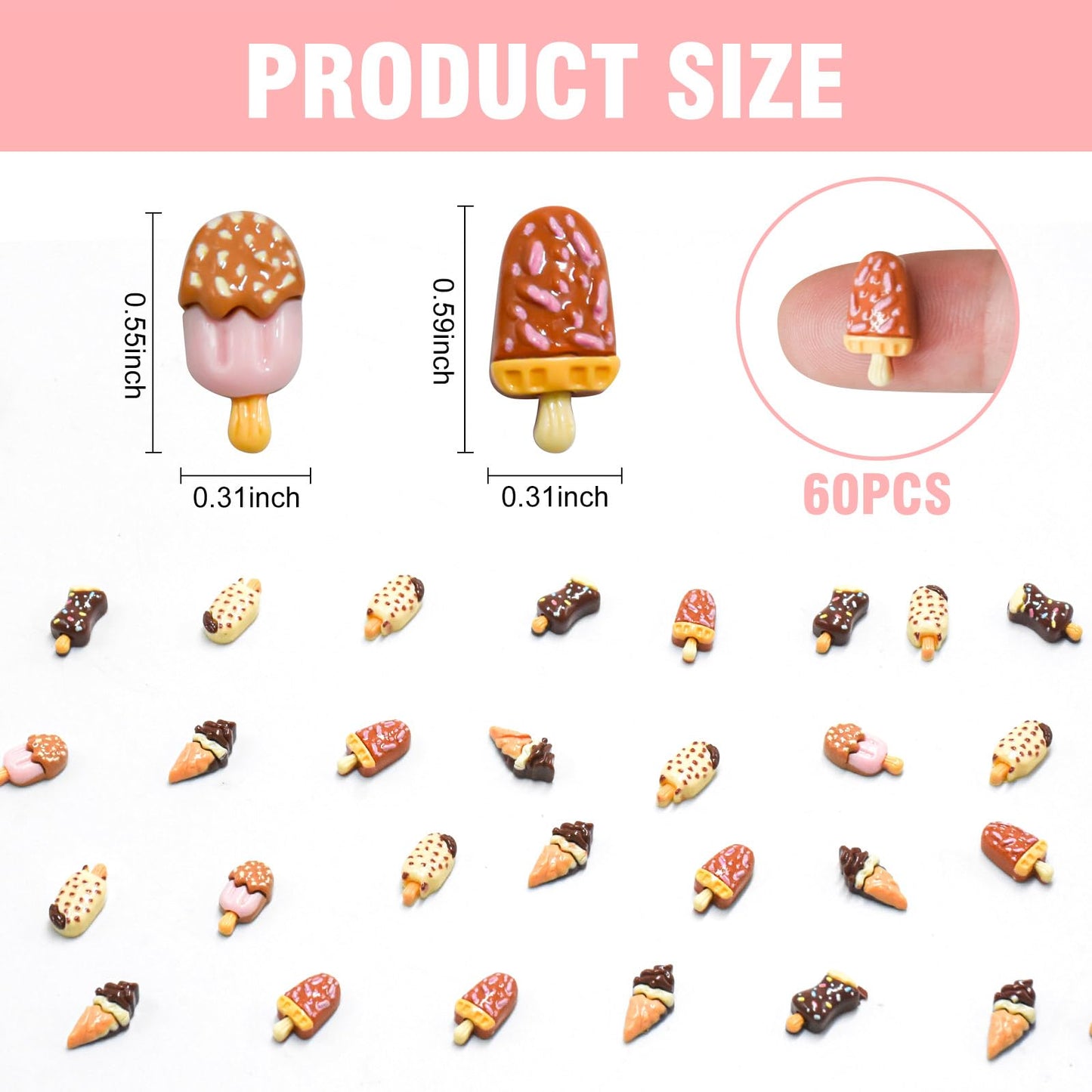 60 Pieces Mini Ice Cream Decor for Dollhouse Accessorie Mini Food Dessert for Crafts Tiny Resin Ice Cream for Dollhouse Mini Kit