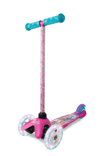 Voyager Barbie Self Balancing Kick Scooter, 3 Wheel, Light Up Wheels, Extra Wide Deck, Foot Activated Brake, 75 lbs Limit, Ages 3+