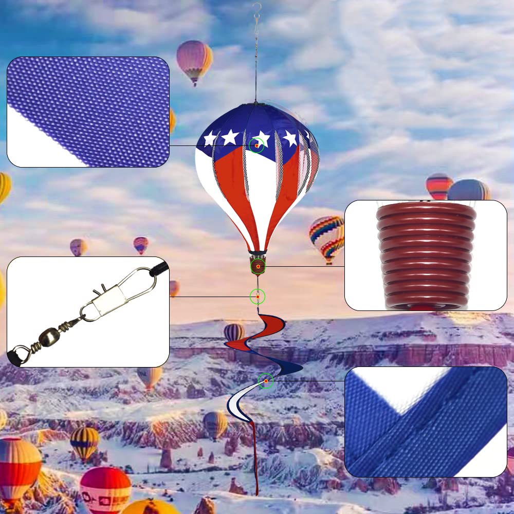 Fenely Patriotic Hot Air Balloon Garden Wind Spinners Giant Flag Pinwheels Whirligigs Windmill Toys For Kids Yard Decor Lawn Dec