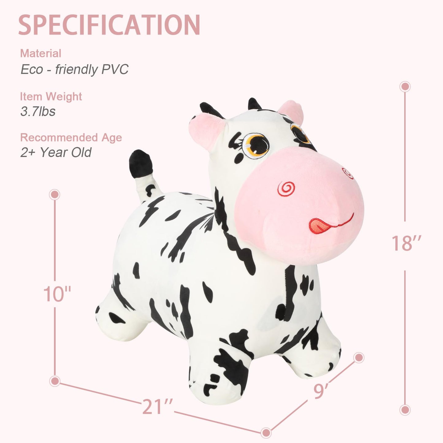 Inpany Bouncy Cow Farm Animal Hopping Toys For 2 Year Old Girl Gifts, Plush Kids Inflatable Jumping Horse, Ride On Toddler Bull Hopper, Outdoor Indoor Rubber Bouncer For 3 4 Yr Boy Birthday