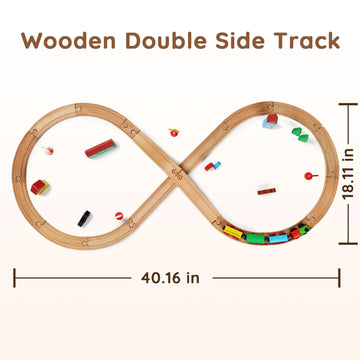 SainSmart Jr. Wooden Train Set for Toddler with Double-Side Train Tracks Fits Brio, Thomas, Melissa and Doug, Kids Wood Toy Trai