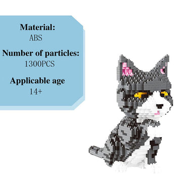 ISeeSee Mini Cat Building Blocks Pet Building Toy Bricks Micro Mini Blocks 3D Puzzle Building Blocks Set Toys Gifts for Kids or mature-themed (Cat Gray 1300PCS)