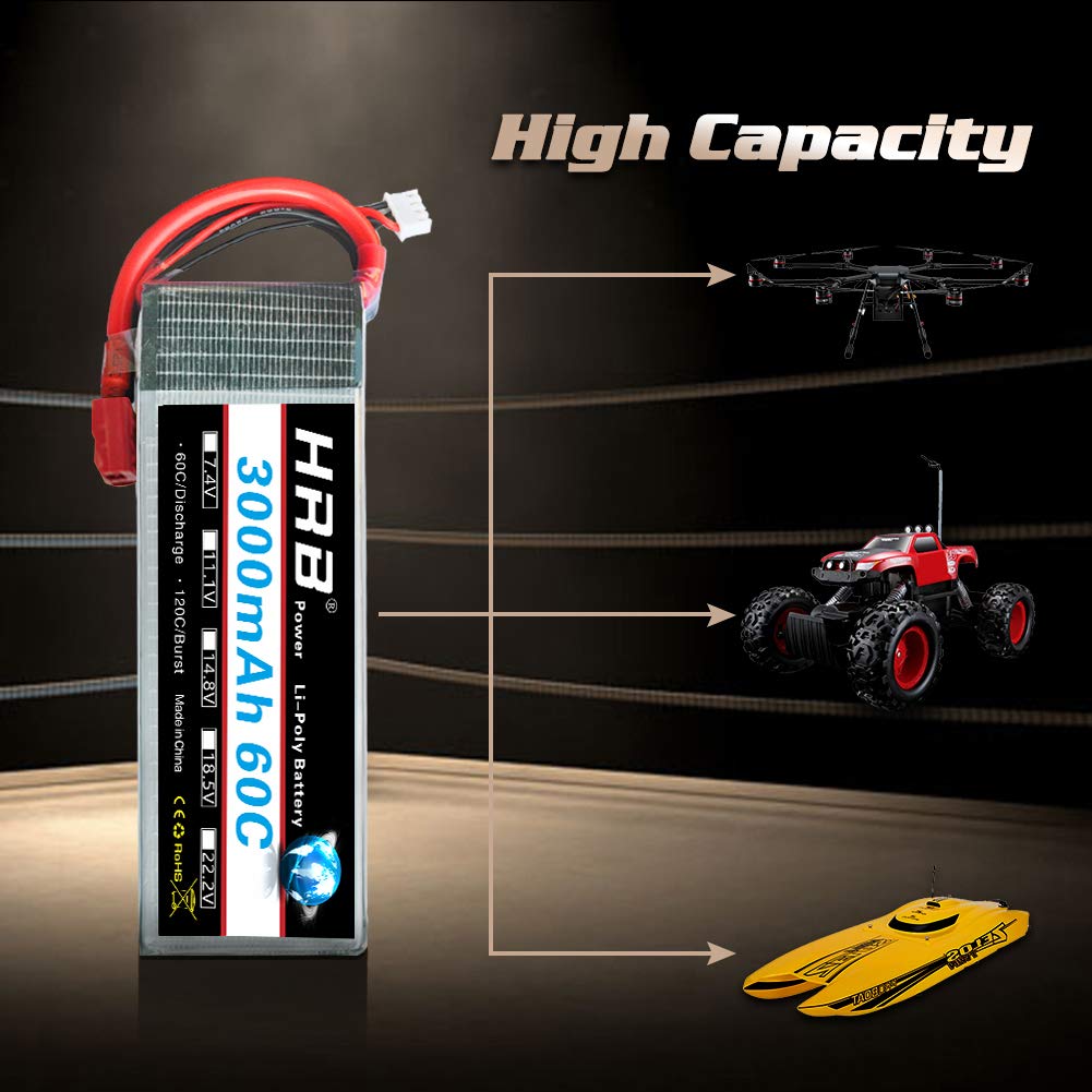 HRB 4S Lipo Battery 3000mAh 14.8V 60C RC Lipo Battery Compatible with RC Car Truck Quadcopter Airplane Helicopter Boat
