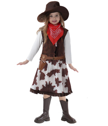 Cowgirl Costume For Girls 6Pcs Set Kids Dress Up Birthday Halloween Party Cosplay 6-7 Years
