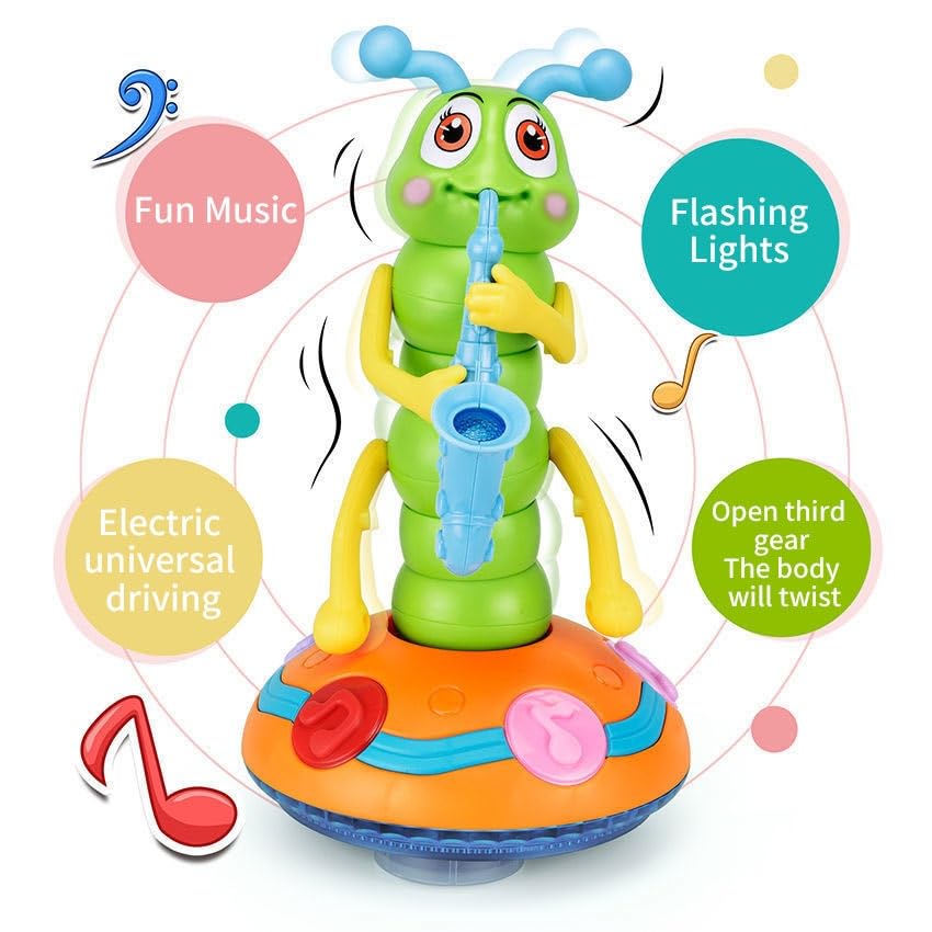 Children'S Electric Caterpillar Saxophone Musical Toys, Dancing Saxophone Caterpillar,Baby Sensory Toys With Led Lights For Todd