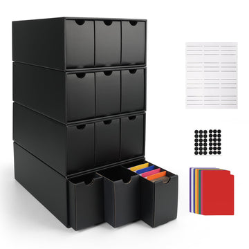 RLAVBL 12-600 CT Trading Card Storage Box, Black, 48 Dividers, Cardboard, Model AT2411094-C, 12 Pack (Drawer) for MTG, T